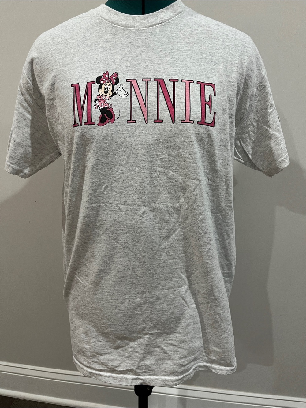 Gildan Light Gray Minnie Mouse Tee with Pink Lettering
